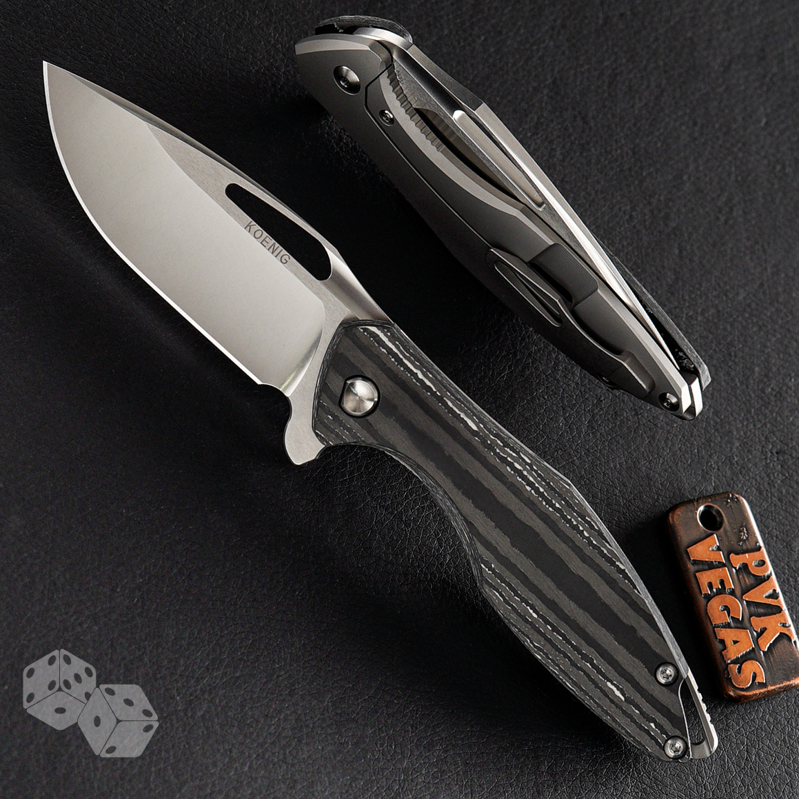Koenig Knives Arius, Two-Tone M390 Steel Blade, White Camo Carbon 