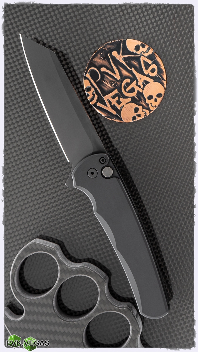 hærge Poleret Bugt Protech Malibu 5203 DLC Reverse Tanto Plunge Lock Flipper Knife Black HW